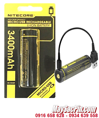 Nitecore NL1834R; Pin sạc 18650 lithium 3.7v Nitecore NL1834R 3400mAh _thân Pin có cổng USB